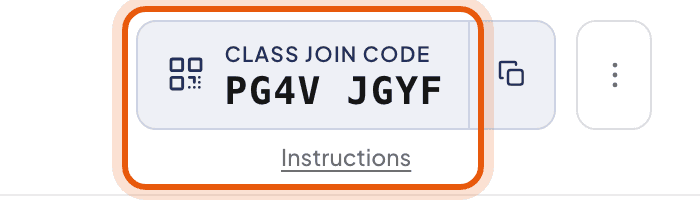 The course header with the class join code